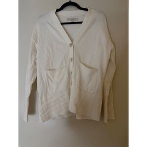 LOFT Cream V Neck Button Front Cardigan Sweater Pockets Size S
